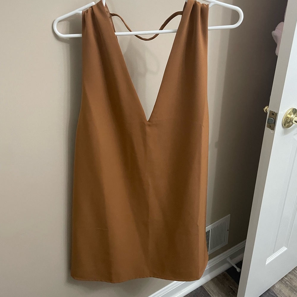Tobi brown flowy low V-neck dress